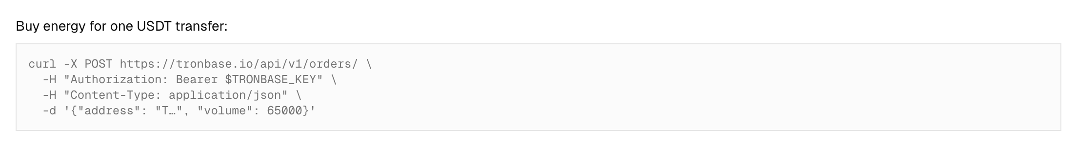 The example request shown on the API Keys page