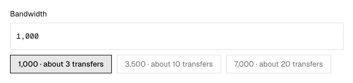 The bandwidth field at 1,000 with the presets under it