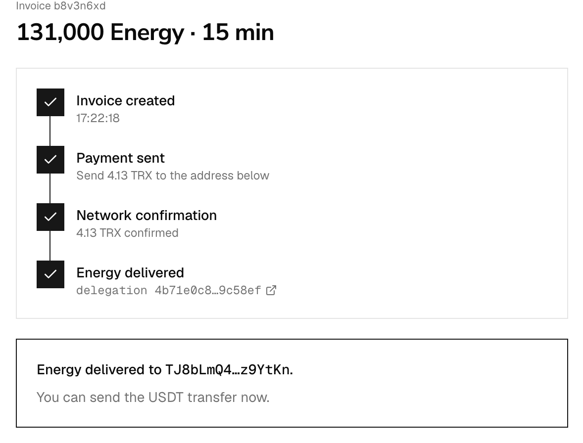 The invoice with every step ticked off and the energy delivered