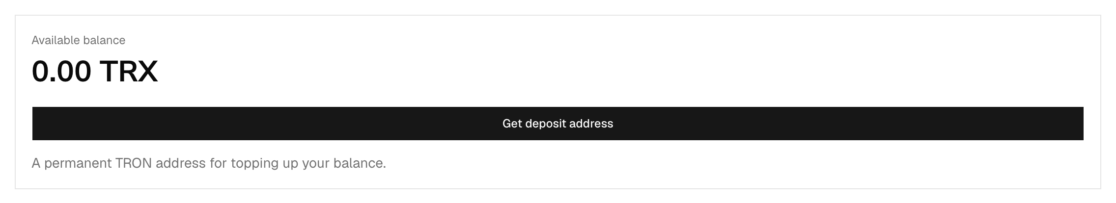 The Wallet card with the Get deposit address button